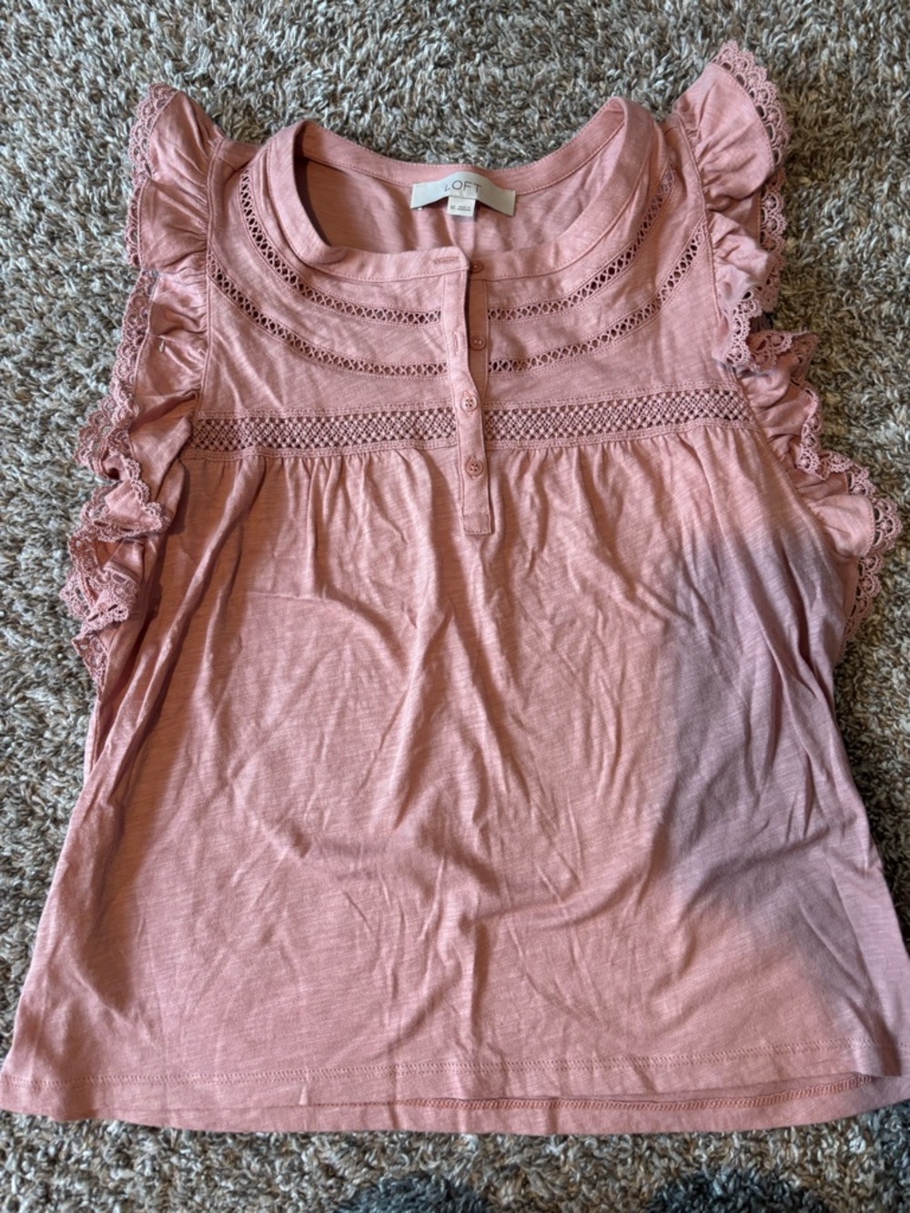 LOFT Dusty Pink Crochet-Trim Ruffle Sleeve Tank